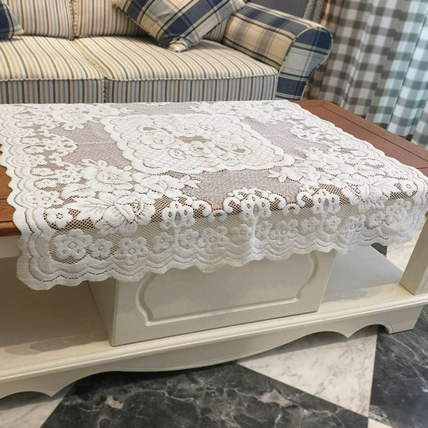 Polyester Machine Washable Tablecloth White Floral Lace Square Tablecloth 